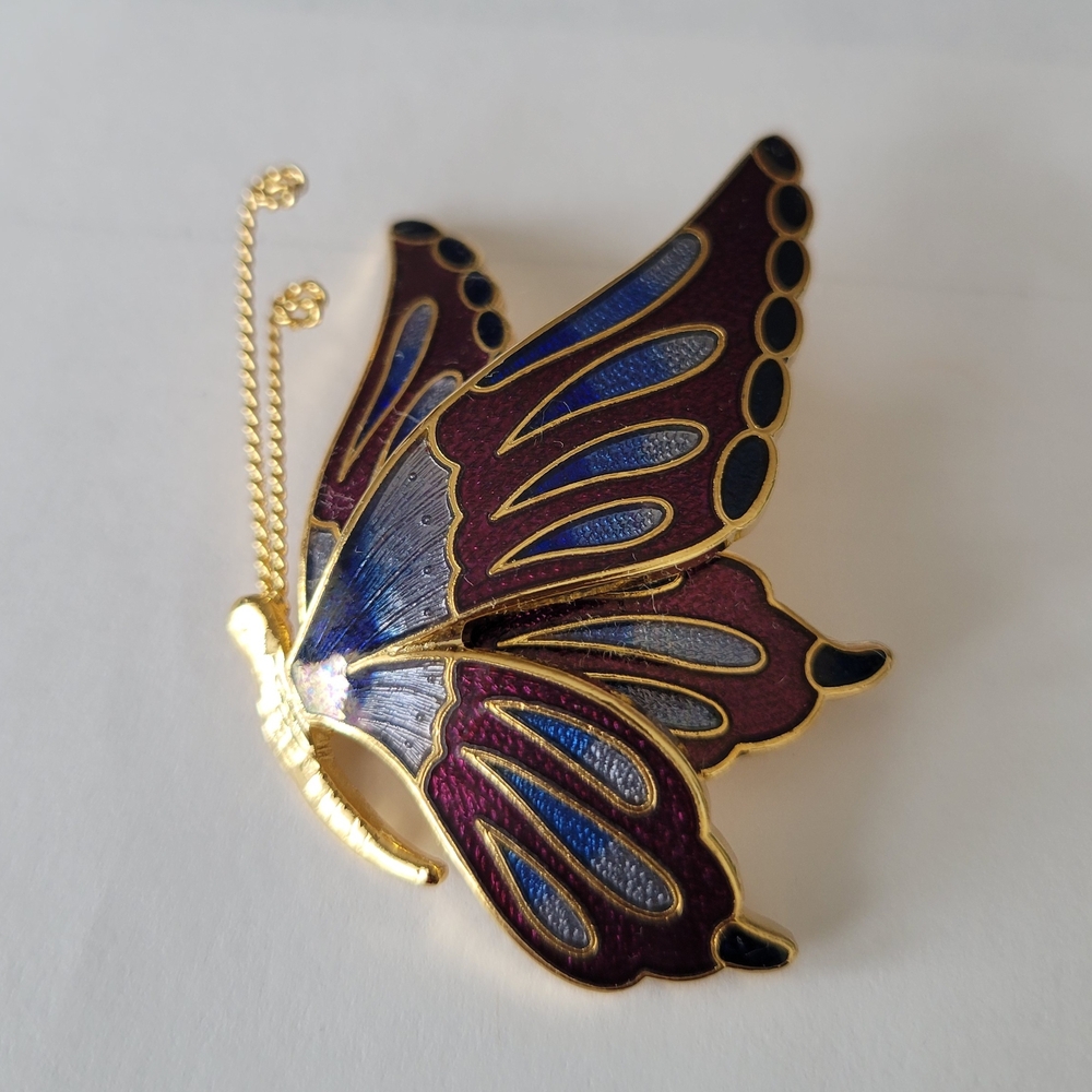 Gold and Purple Butterfly Brooch - Picture 2 of 6